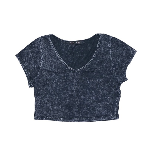 Milkyway Short Sleeve Crop Top Women's Size Medium  Black Grey Acid‎ Wash Shirt - Picture 1 of 4